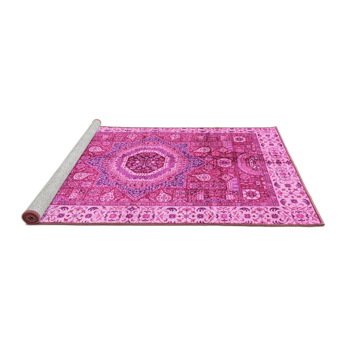 Sideview of Machine Washable Abstract Pink Modern Rug, wshabs3765pnk