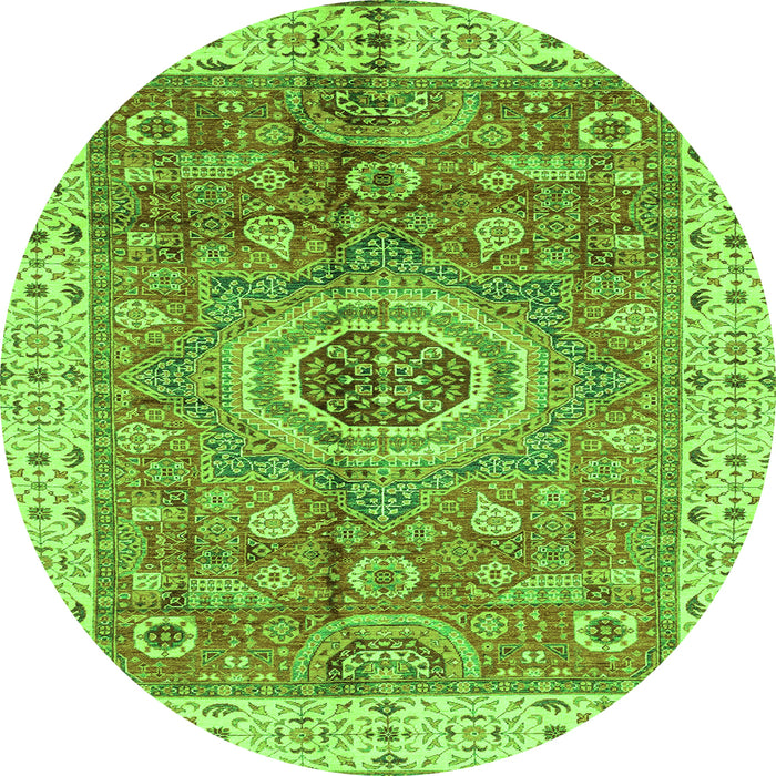 Round Machine Washable Abstract Green Modern Area Rugs, wshabs3765grn
