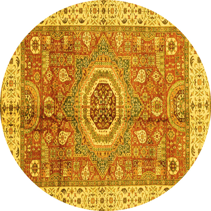 Round Abstract Yellow Modern Rug, abs3765yw