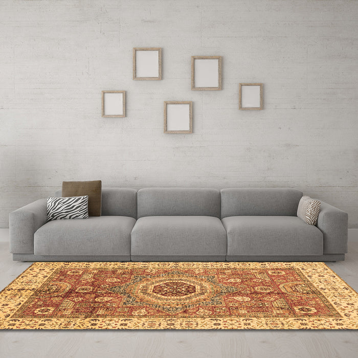 Machine Washable Abstract Brown Modern Rug in a Living Room,, wshabs3765brn