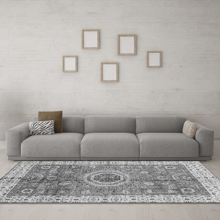 Machine Washable Abstract Gray Modern Rug in a Living Room,, wshabs3765gry
