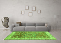 Machine Washable Abstract Green Modern Rug, wshabs3765grn