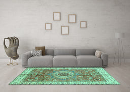 Machine Washable Abstract Turquoise Modern Area Rugs in a Living Room,, wshabs3765turq