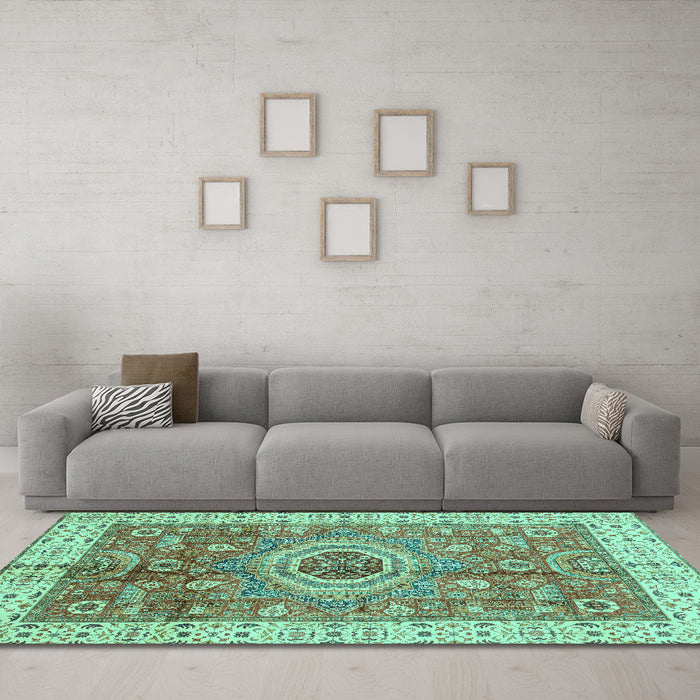 Machine Washable Abstract Turquoise Modern Area Rugs in a Living Room,, wshabs3765turq