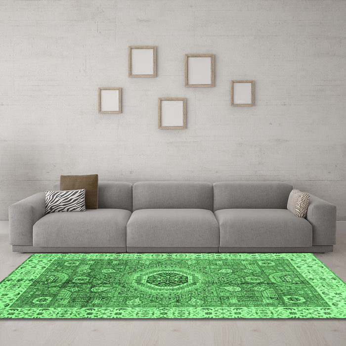 Machine Washable Abstract Emerald Green Modern Area Rugs in a Living Room,, wshabs3765emgrn