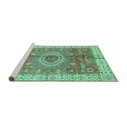 Sideview of Machine Washable Abstract Turquoise Modern Area Rugs, wshabs3765turq