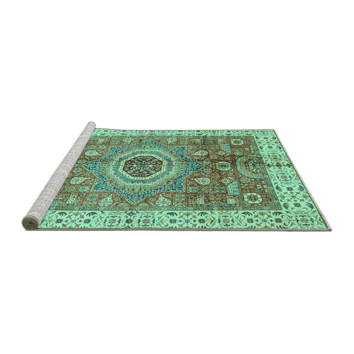 Sideview of Machine Washable Abstract Turquoise Modern Area Rugs, wshabs3765turq