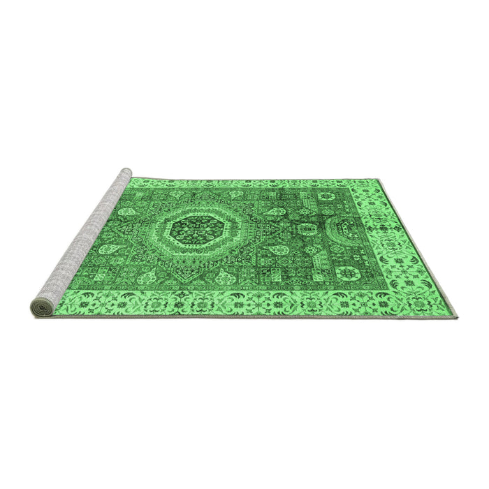 Sideview of Machine Washable Abstract Emerald Green Modern Area Rugs, wshabs3765emgrn