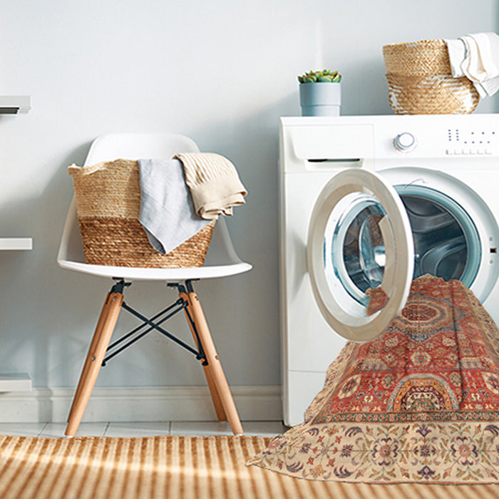 Machine Washable Abstract Red Rug in a Washing Machine, wshabs3765