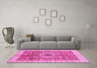 Machine Washable Abstract Pink Modern Rug, wshabs3765pnk