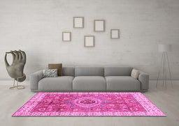 Machine Washable Abstract Pink Modern Rug in a Living Room, wshabs3765pnk