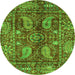 Round Machine Washable Abstract Green Modern Area Rugs, wshabs3766grn