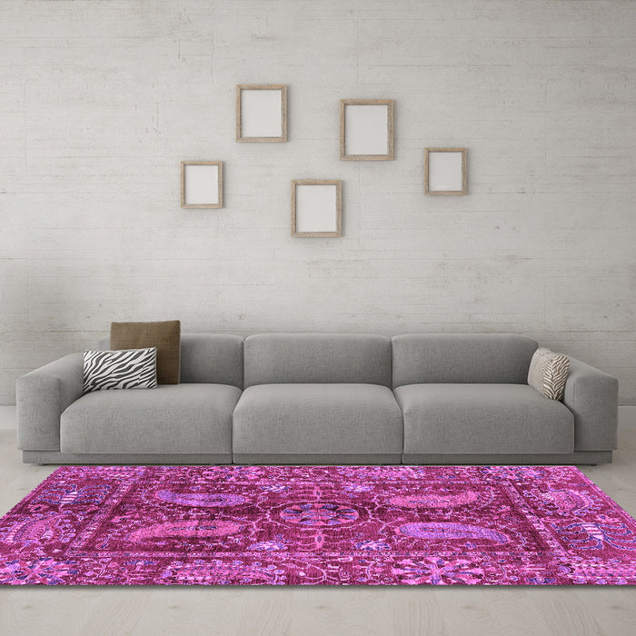Machine Washable Abstract Purple Modern Area Rugs in a Living Room, wshabs3766pur
