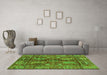 Machine Washable Abstract Green Modern Area Rugs in a Living Room,, wshabs3766grn