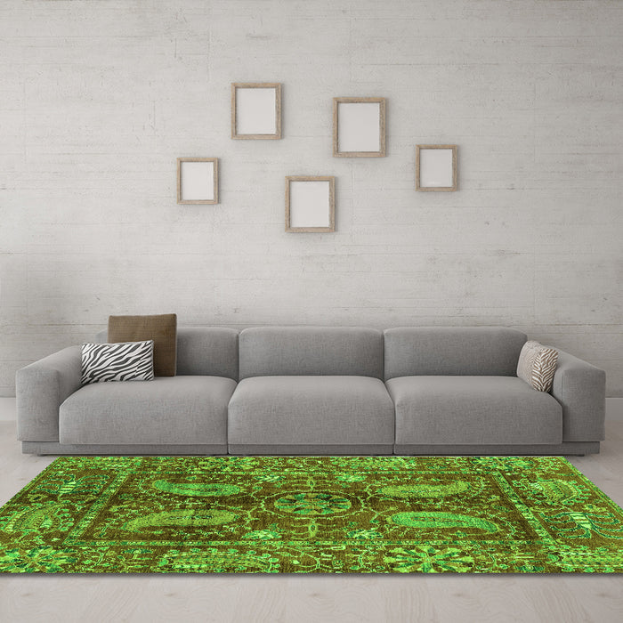 Machine Washable Abstract Green Modern Area Rugs in a Living Room,, wshabs3766grn