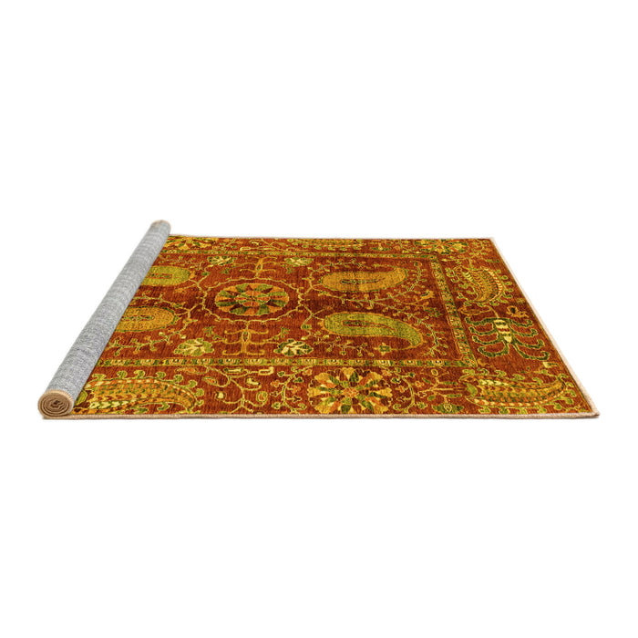Sideview of Machine Washable Abstract Yellow Modern Rug, wshabs3766yw