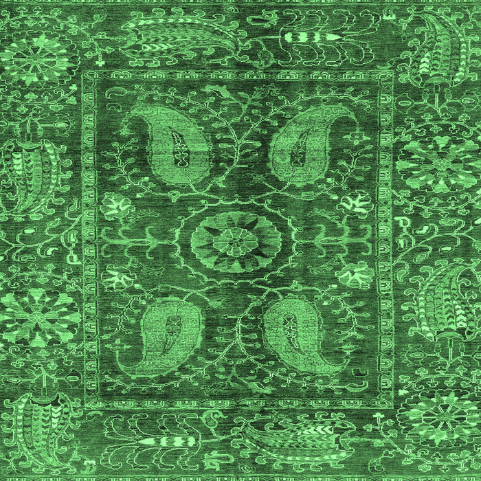Square Abstract Emerald Green Modern Rug, abs3766emgrn