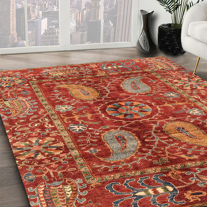 Abstract Bronze Brown Modern Rug in Family Room, abs3766