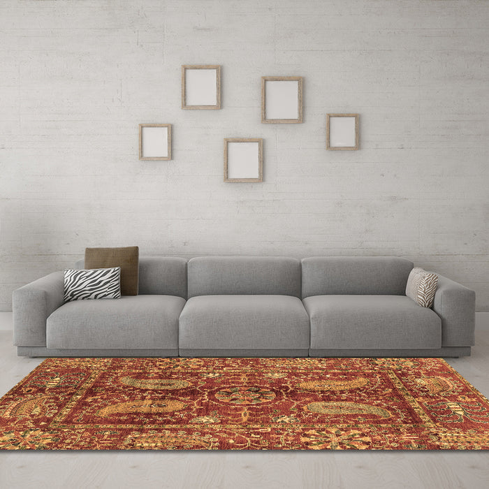 Machine Washable Abstract Brown Modern Rug in a Living Room,, wshabs3766brn