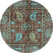 Round Abstract Light Blue Modern Rug, abs3766lblu