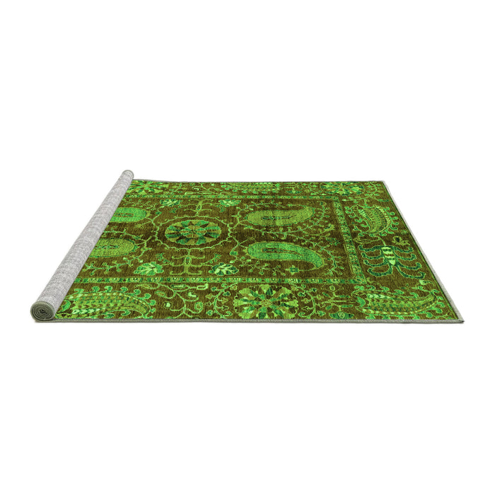Sideview of Machine Washable Abstract Green Modern Area Rugs, wshabs3766grn
