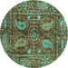 Round Abstract Turquoise Modern Rug, abs3766turq