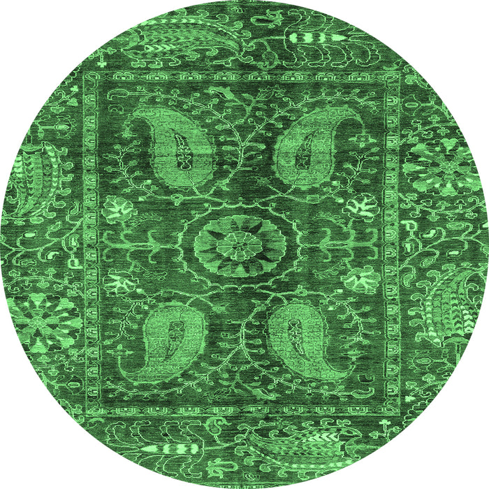 Round Abstract Emerald Green Modern Rug, abs3766emgrn