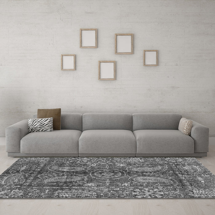 Machine Washable Abstract Gray Modern Rug in a Living Room,, wshabs3766gry