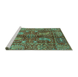 Sideview of Machine Washable Abstract Turquoise Modern Area Rugs, wshabs3766turq