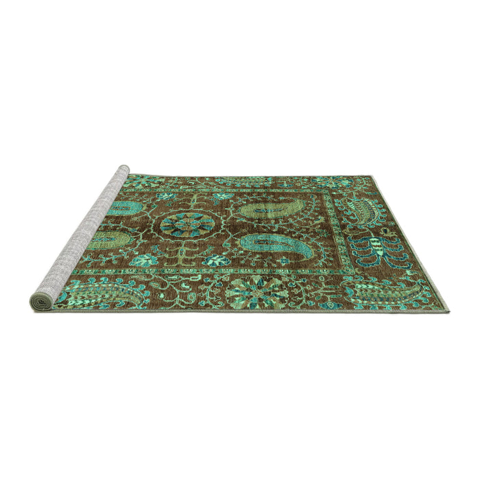 Sideview of Machine Washable Abstract Turquoise Modern Area Rugs, wshabs3766turq