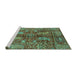 Sideview of Machine Washable Abstract Turquoise Modern Area Rugs, wshabs3766turq