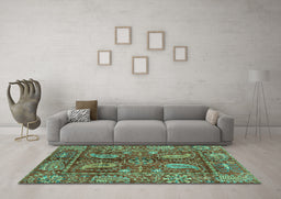 Machine Washable Abstract Turquoise Modern Area Rugs in a Living Room,, wshabs3766turq