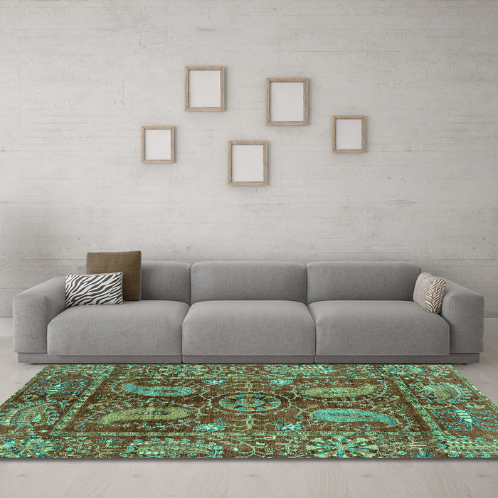 Machine Washable Abstract Turquoise Modern Area Rugs in a Living Room,, wshabs3766turq
