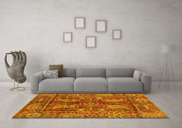 Machine Washable Abstract Yellow Modern Rug in a Living Room, wshabs3766yw