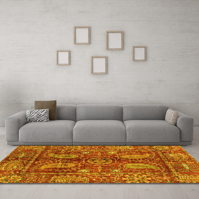 Machine Washable Abstract Yellow Modern Rug in a Living Room, wshabs3766yw