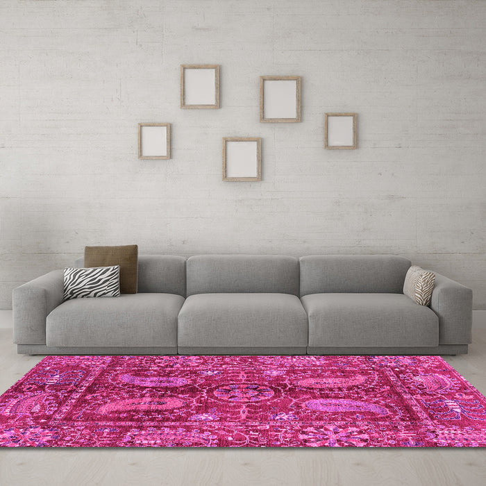 Machine Washable Abstract Pink Modern Rug in a Living Room, wshabs3766pnk