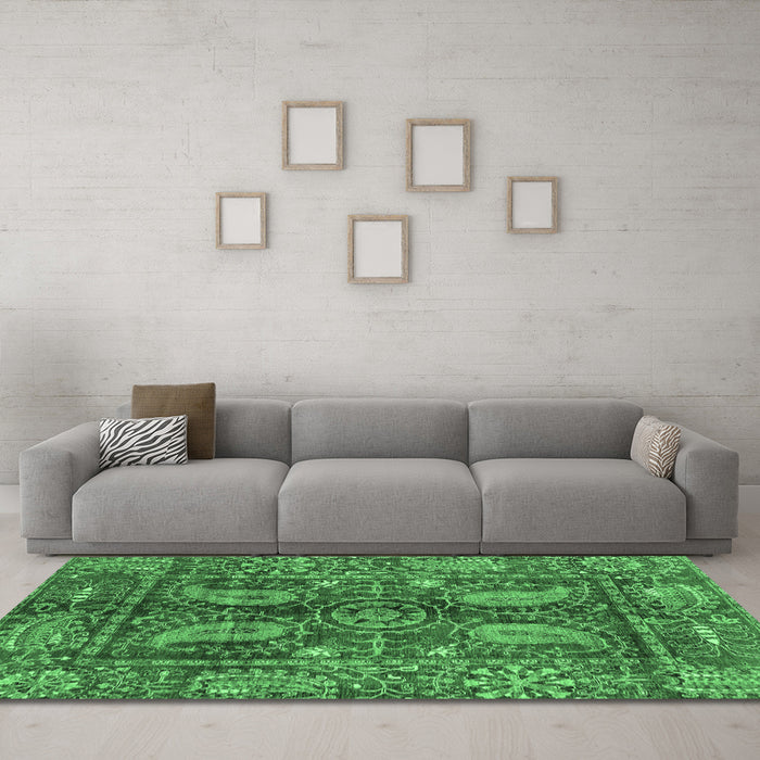 Machine Washable Abstract Emerald Green Modern Area Rugs in a Living Room,, wshabs3766emgrn