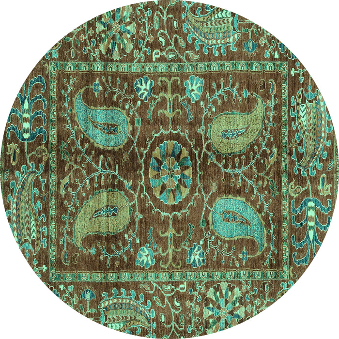 Round Machine Washable Abstract Turquoise Modern Area Rugs, wshabs3766turq