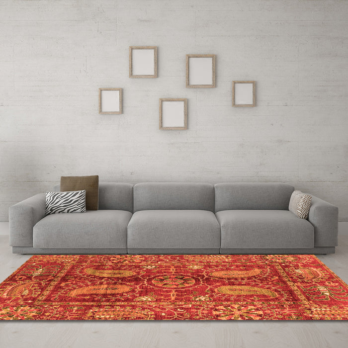 Machine Washable Abstract Orange Modern Area Rugs in a Living Room, wshabs3766org