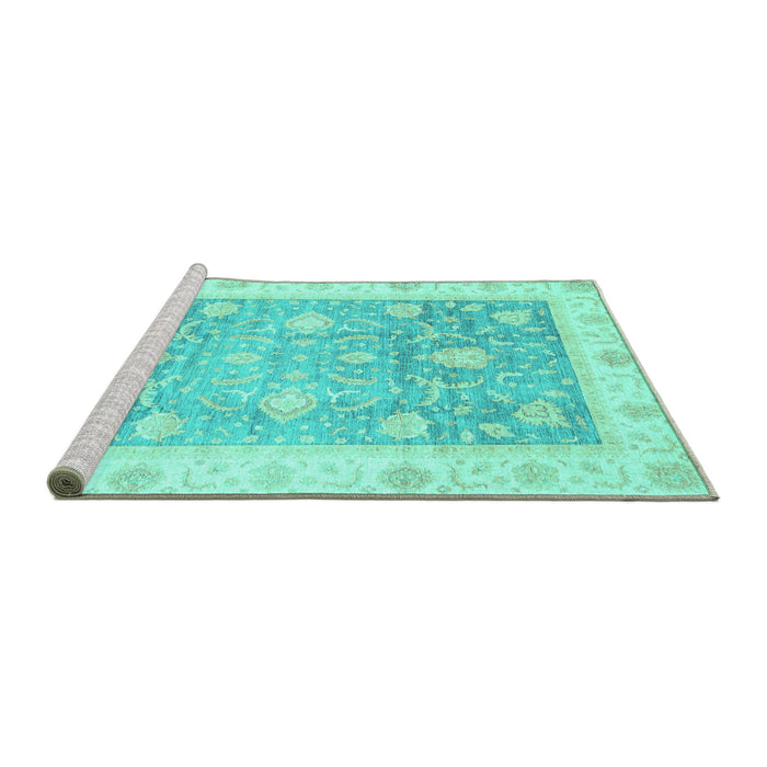 Sideview of Machine Washable Oriental Turquoise Traditional Area Rugs, wshabs3767turq