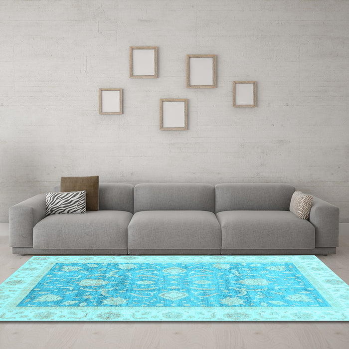 Machine Washable Oriental Light Blue Traditional Rug in a Living Room, wshabs3767lblu