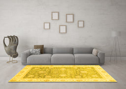 Machine Washable Oriental Yellow Traditional Rug in a Living Room, wshabs3767yw
