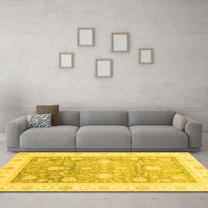 Machine Washable Oriental Yellow Traditional Rug in a Living Room, wshabs3767yw