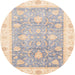 Round Machine Washable Abstract Khaki Rose Pink Rug, wshabs3767