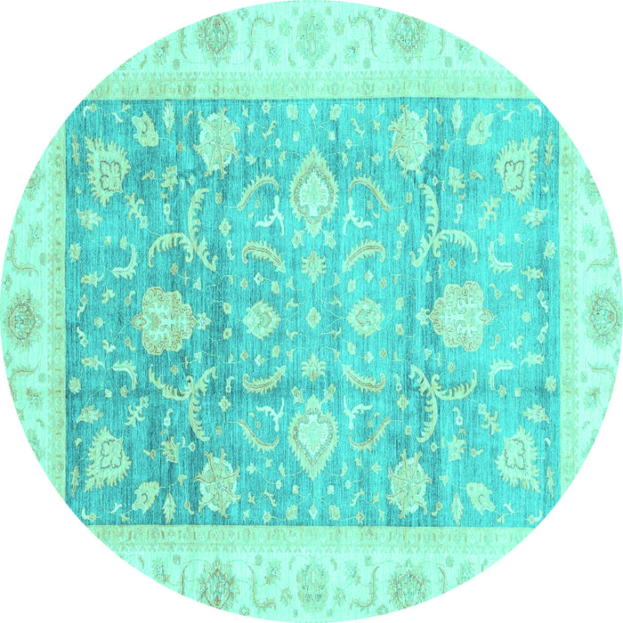 Round Machine Washable Oriental Turquoise Traditional Area Rugs, wshabs3767turq