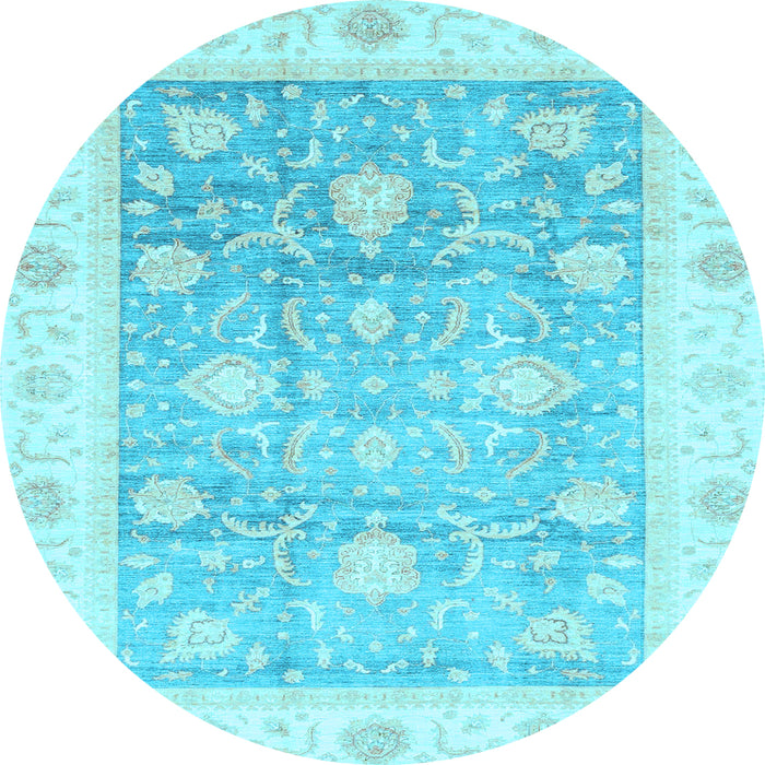 Round Machine Washable Oriental Light Blue Traditional Rug, wshabs3767lblu