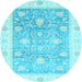 Round Machine Washable Oriental Light Blue Traditional Rug, wshabs3767lblu