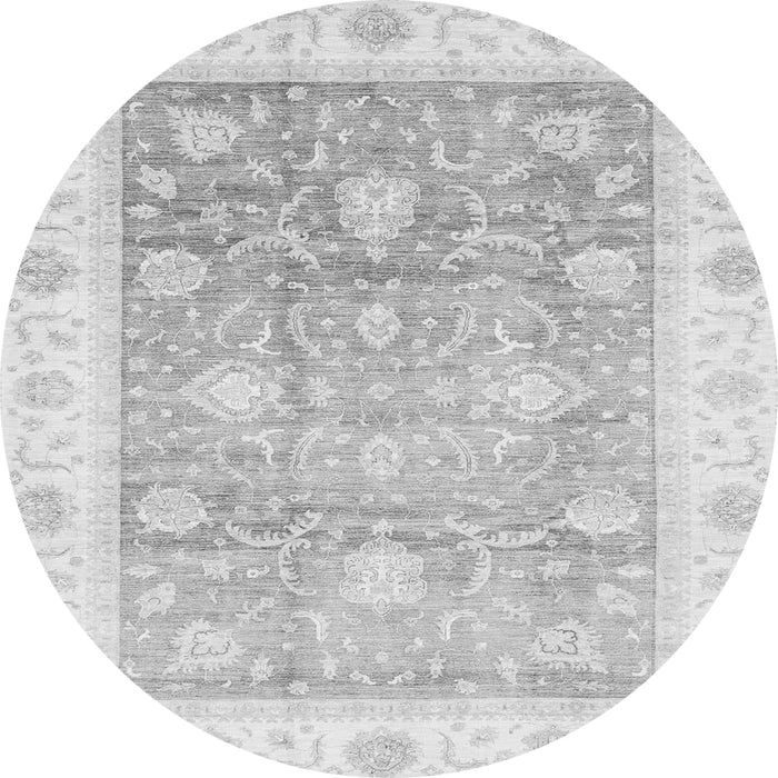Round Machine Washable Oriental Gray Traditional Rug, wshabs3767gry