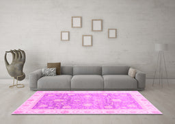 Machine Washable Oriental Pink Traditional Rug in a Living Room, wshabs3767pnk