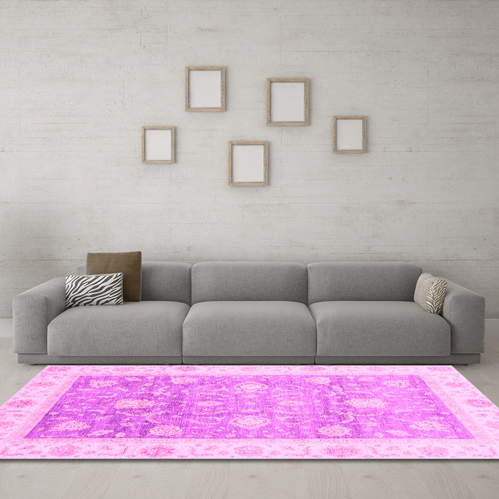 Machine Washable Oriental Pink Traditional Rug in a Living Room, wshabs3767pnk